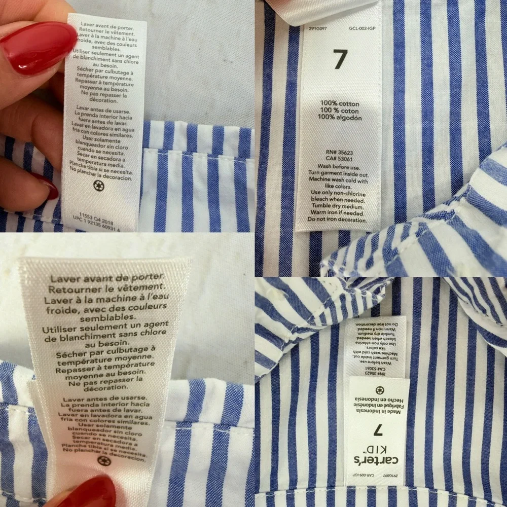 Carter’s Girls Button Shirt Dress Blue‎ Stripe Size 7